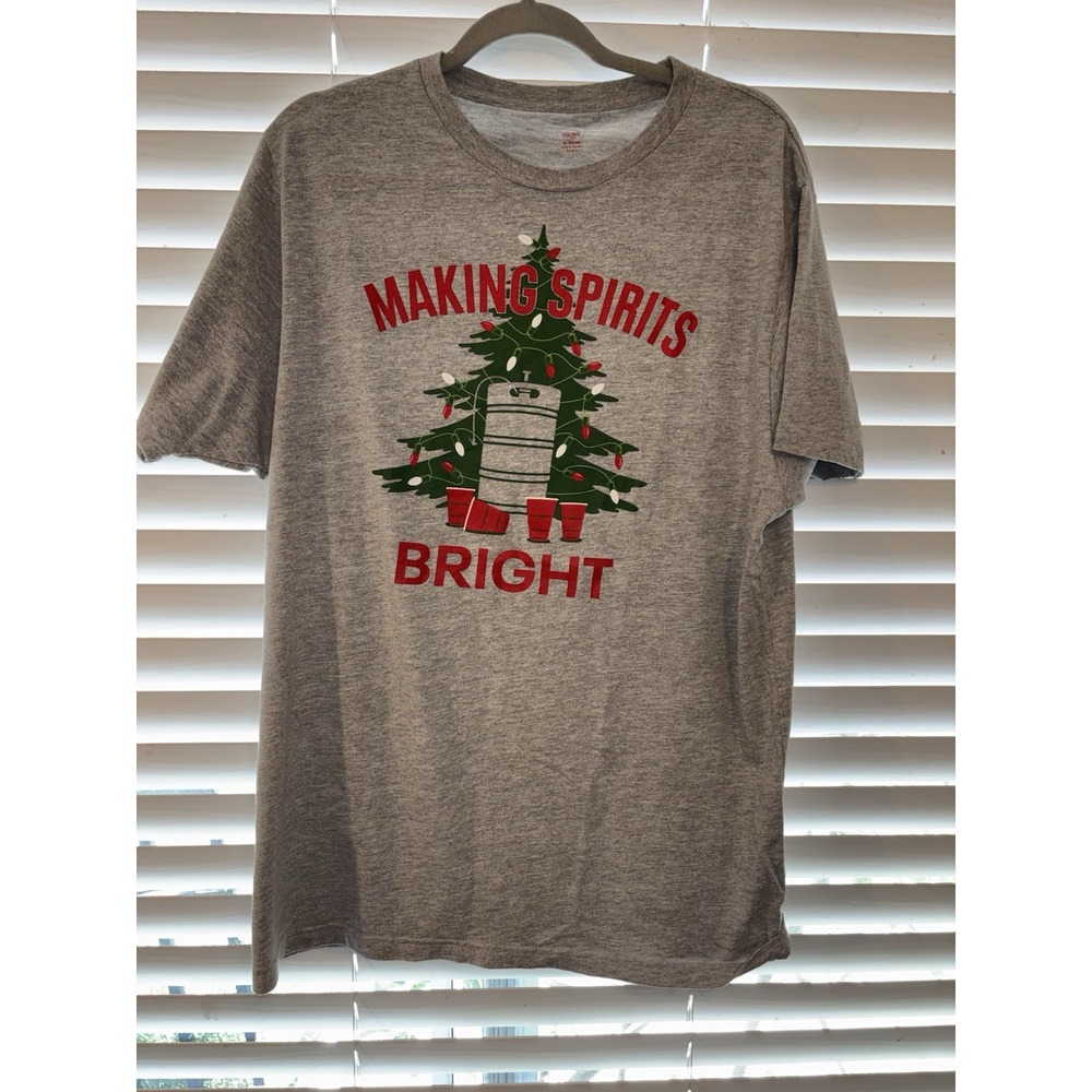Men's Gray Christmas T-Shirt Making Spirits Bright Size‎ XL